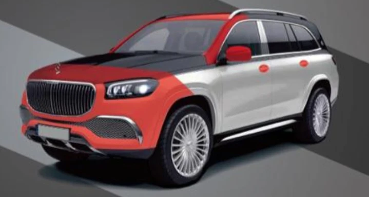 BMW SUV with 24″ Essential Plus paint protection film coverage highlighted in red